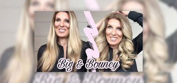 side by side images of lady showing how you can go from straight hair to large bouncy curls