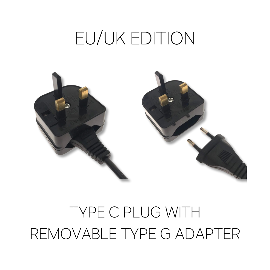 Black type C plug with removable type G adapter