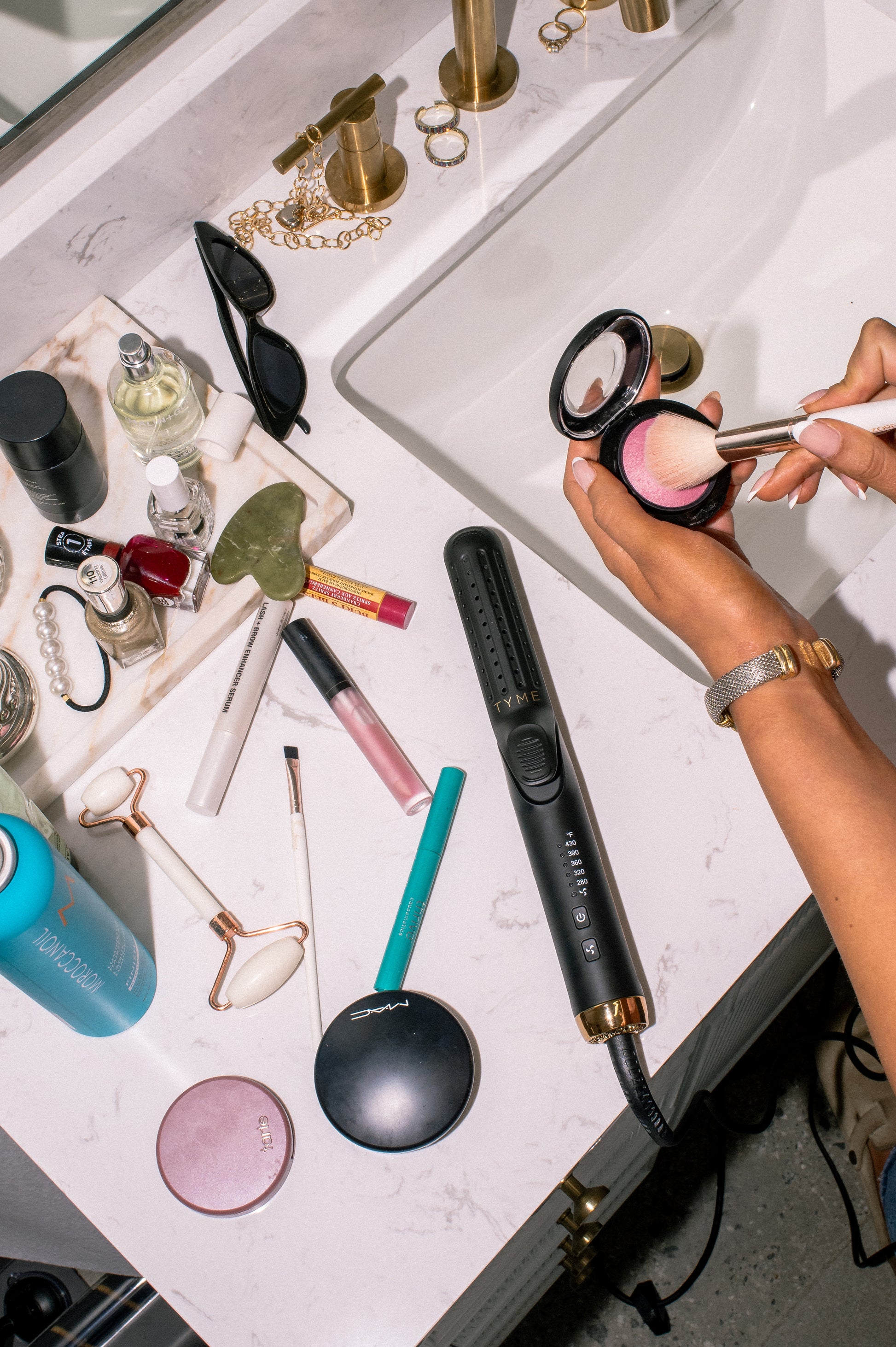 Tyme Iron Air Styler Pro Grade laying on a bathroom counter