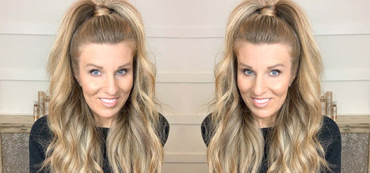 Jacynda with high half pony and TYME curls