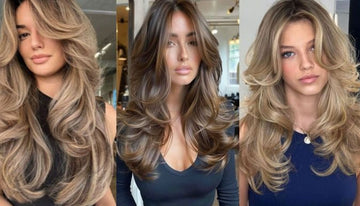Three side-by-side photos of young women with a butterfly haircut.