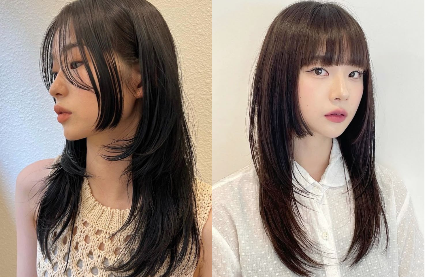 Two young Korean women with a hime cut hairstyle.