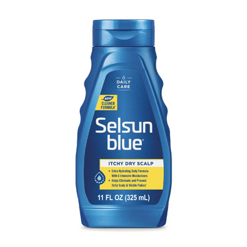 Image of a bottle of Selsun Blue Anti Dandruff Shampoo.