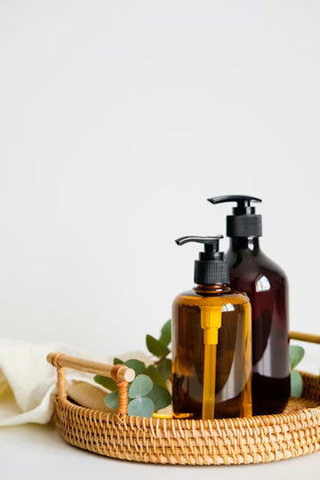 Image of shampoo bottles on a tray.