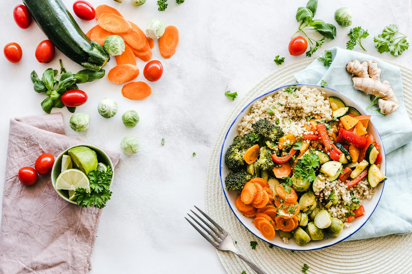 Image of lots of healthy foods that promote hair growth. Taken from Pexels