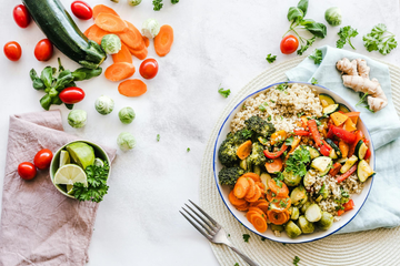 Image of lots of healthy foods that promote hair growth. Taken from Pexels