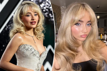 Split image of two of Sabrina Carpenter’s best hairstyles for round faces.