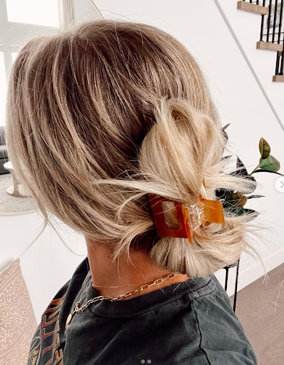 Image of the back of a woman's head with a claw clip in.