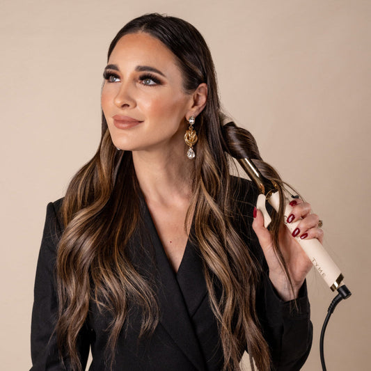 TYME 1.25 inch curling iron in Cashmere, styled