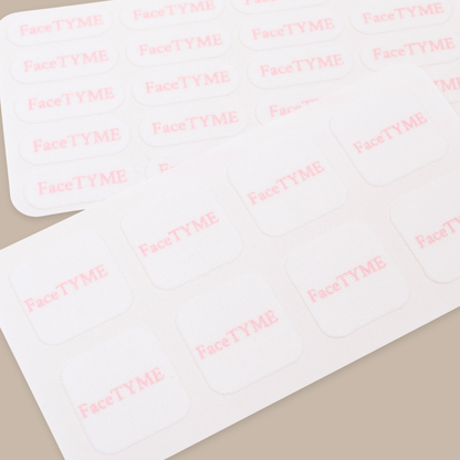 FaceTYME face tape box with 104 square tapes and 100 pill shaped tapes