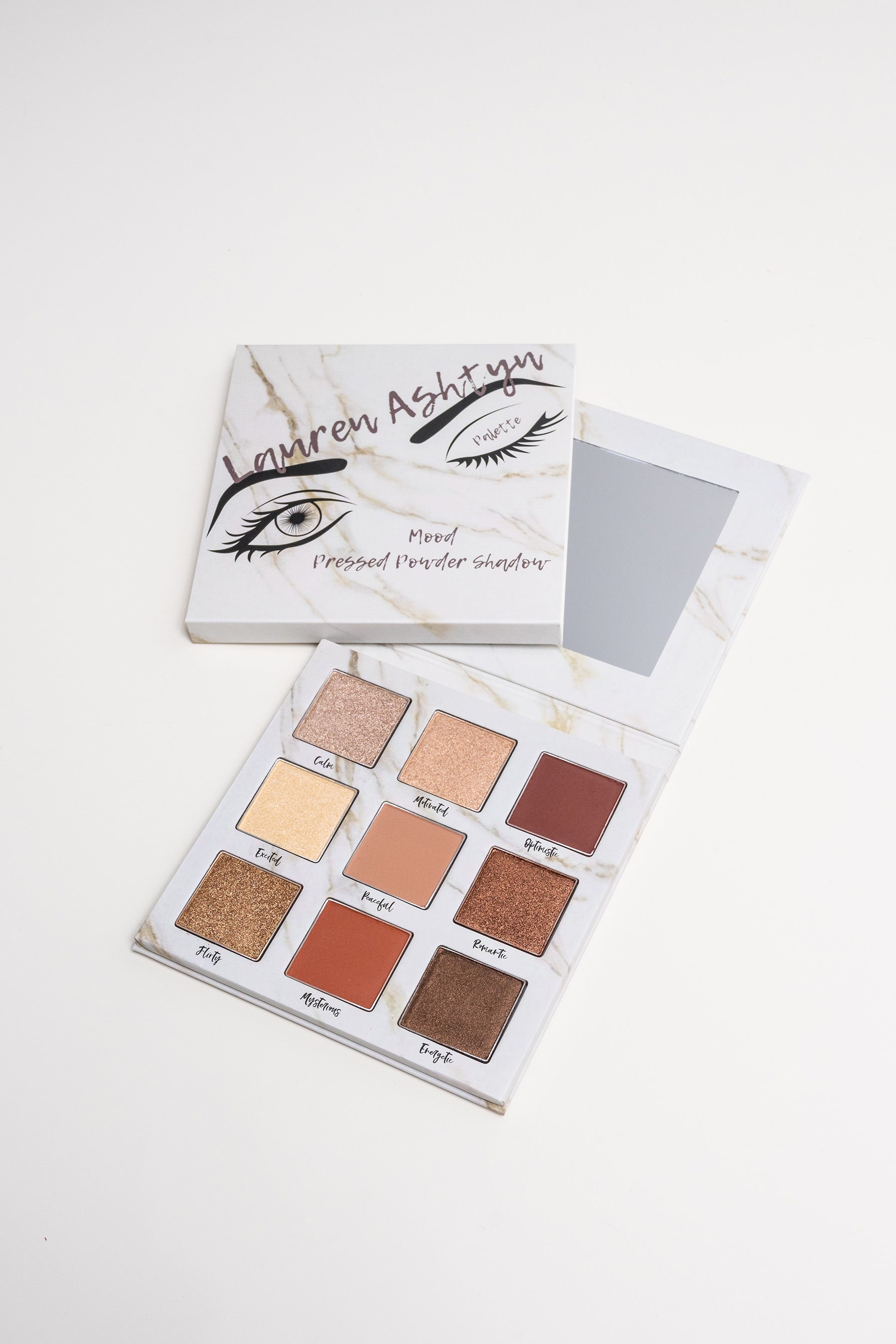 Lauren Ashtyn "mood" pressed powder shadow palette with attached mirror and box