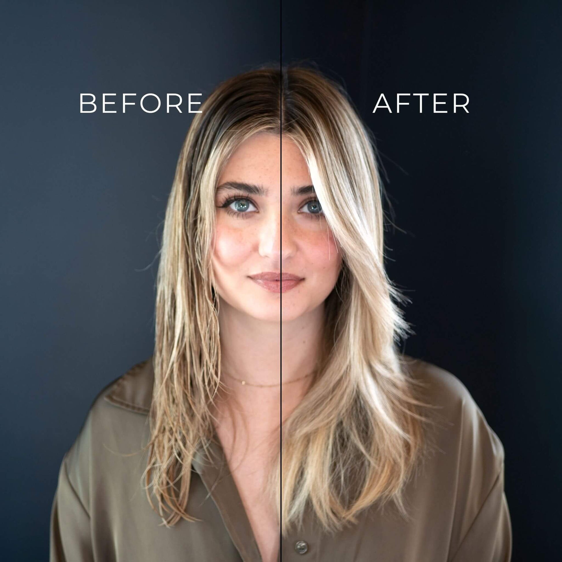 Before and after using the TYME BlowBrush.