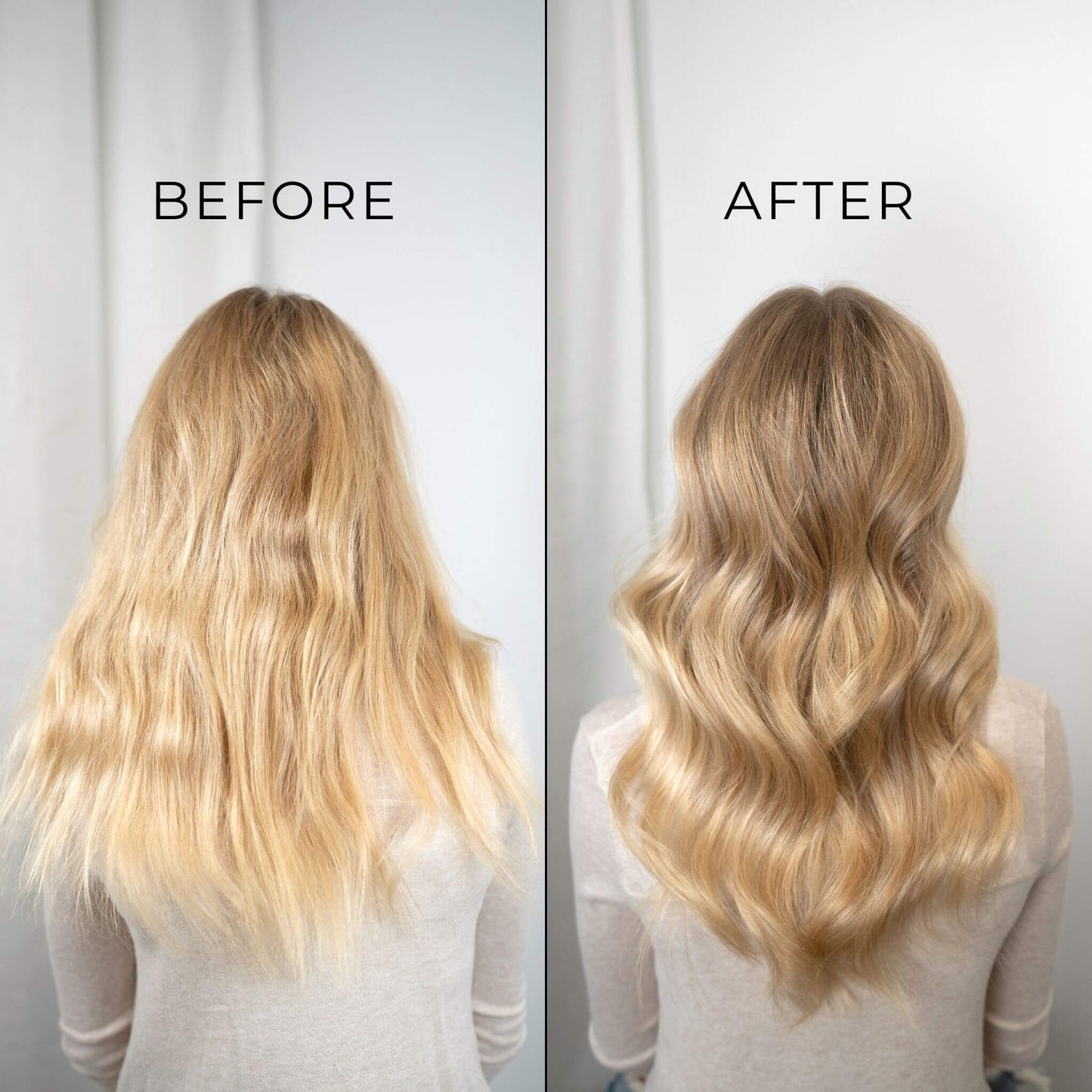 Before and after using TYME Iron Pro: Aura on woman with long blonde hair.