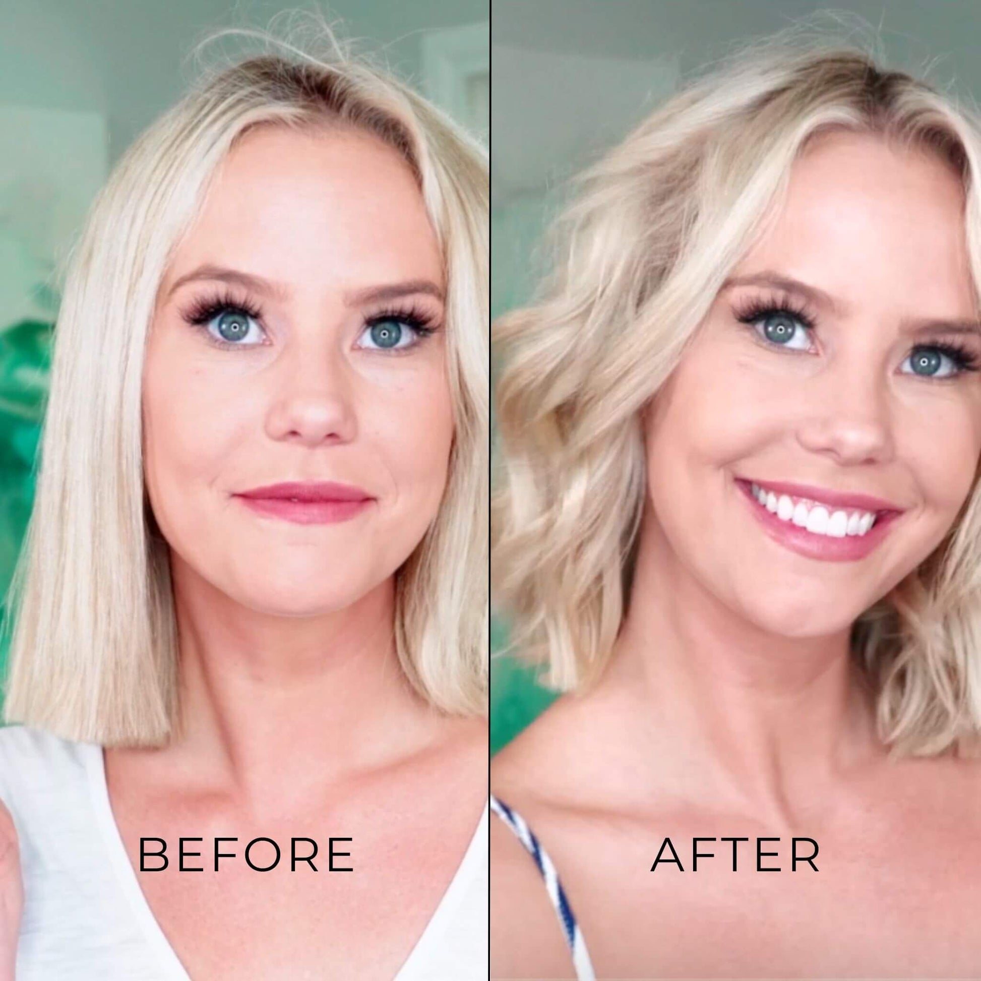 Before and after using TYME Iron Pro: Aura on woman with short hair