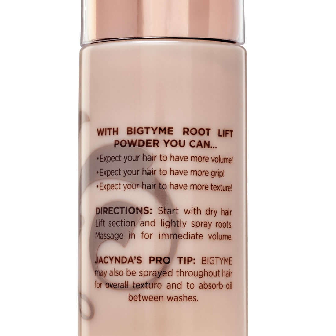 Close-up of BIGTYME Root Lift Powder volume spray product details