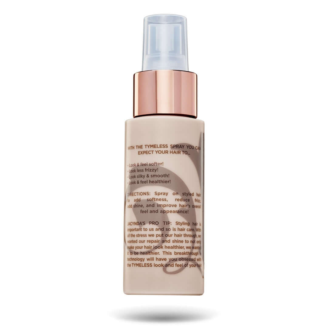 Back of TYME TYMELESS Repair and Shine 2 ounce bottle showing product details.