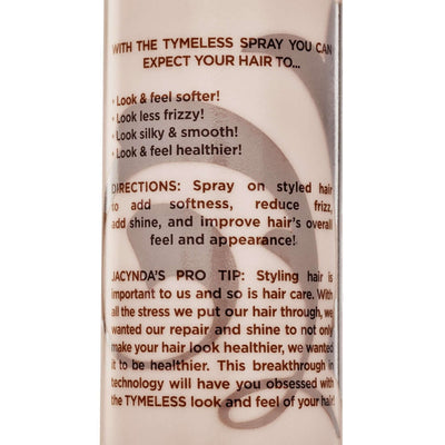 Zoomed in view of TYME TYMELESS Repair and Shine spray showing product details.